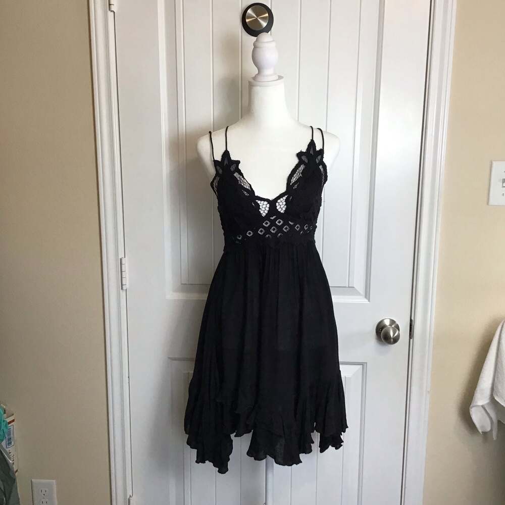 Free People Adella Black Lace Slip Dress XS boho babydoll Y2K - Picture 2 of 9